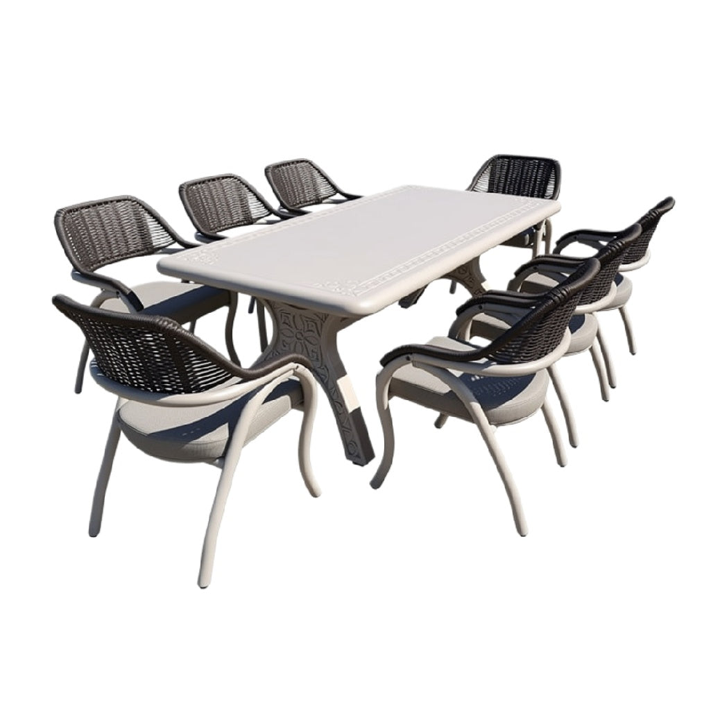 Tuinset met Kunststof Tafel en 8 Stoelen