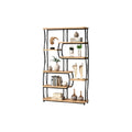**Regał półotwarty z drewnianymi półkami i metalową konstrukcją**