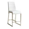 Moderne witte barkruk met nikkelgeplateerd frame