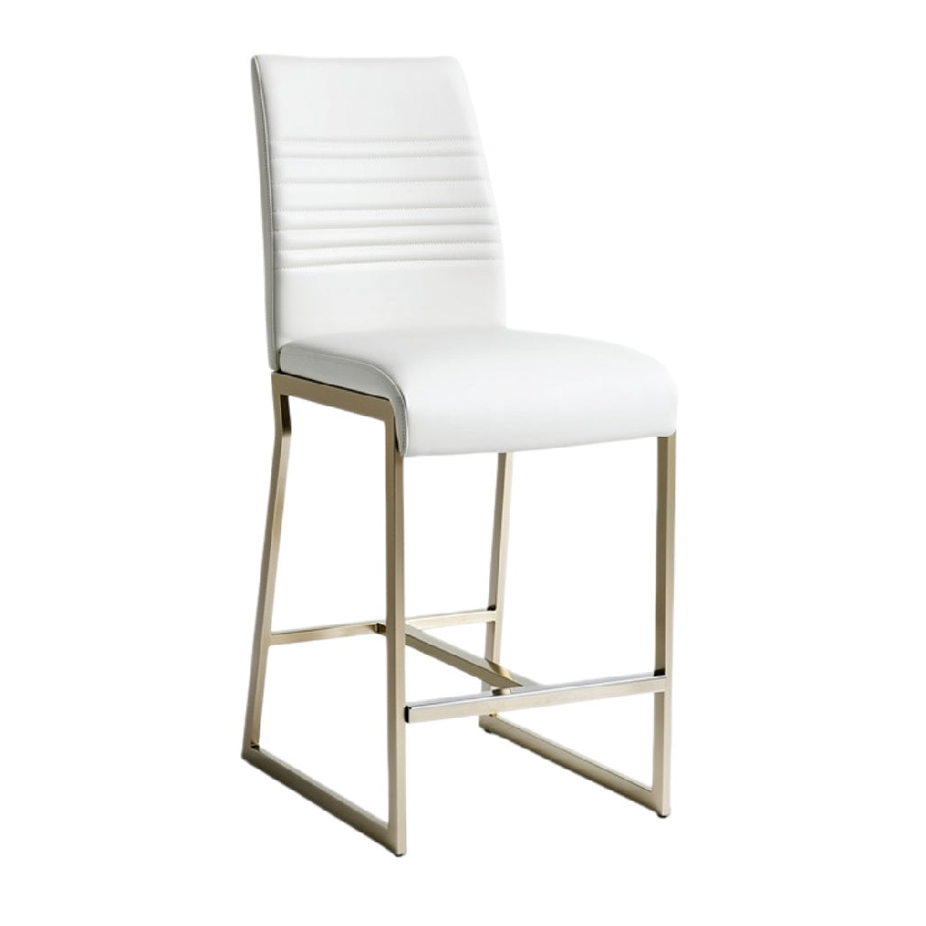 Moderne witte barkruk met nikkelgeplateerd frame