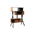 Moderne boekenplank met zwart en houtaccenten