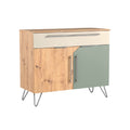 Moderne dressoir met houtlook en groene deur